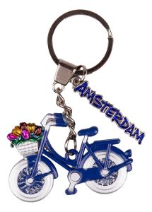 Bicycle keychain with Amsterdam letter charm - blue