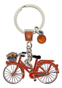 Keychain Bicycle with Rhinestone Stone Amsterdam Orange