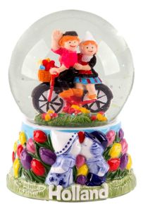 Sneeuwbol Holland met Fietsend Paar, 11 cm