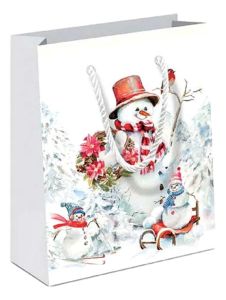 Luxury Gift Bag Sporty Snowman - White