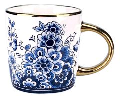 Theemok "Bloemen - Goud" Delfts Blauw