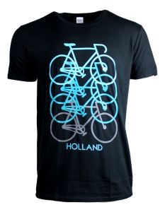T-Shirt Neon Fietsen Holland Zwart