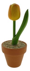 Houten tulpje in aardewerk potje, Geel