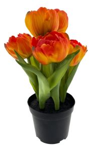 Set van 5 kunsttulpen in pot oranje - 21 cm
