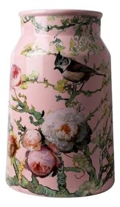 Vase Milk Can Forest Birds Pink