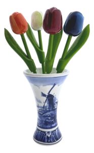 Vase with 4 Wooden Tulips "Mill Landscape"