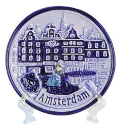 Wall Plate Amsterdam - Canal Houses and Bicycle - 10 cm (small)