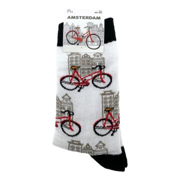 Heren Sokken "Wit/Zwart Fietsen" - 40-46