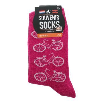 Kindersokken "Roze Fietsen" , 7-8 jaar