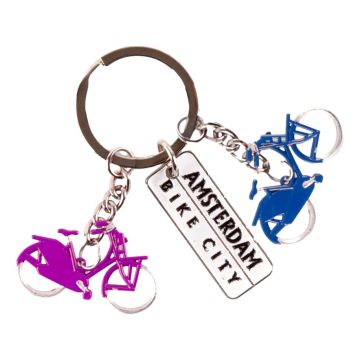 Sleutelhanger bedels bike city Amsterdam - Paars en blauw