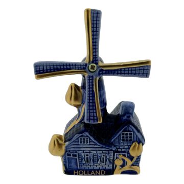 Delft Blue And Gold Windmill In Giftbox