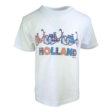 Kinder T-Shirt Holland Fiets Patch Wit