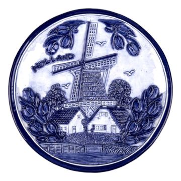 Wandbord Delfts blauwe Hollandse tulpen en molen, 15 cm (medium)