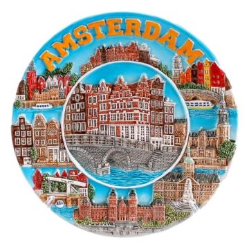 Wandbord Amsterdamse grachtenhuisjes, 10 cm (klein)