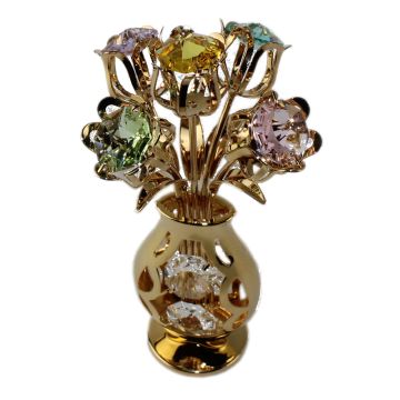 5 tulpen in vaas, zachte kleur, Swarovski kirstallen
