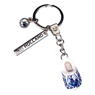 Sleutelhanger houten klomp met bedels Holland - Delftsblauw