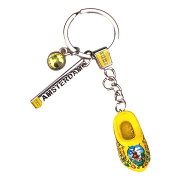 Wooden clog keychain with Amsterdam charms – yellow