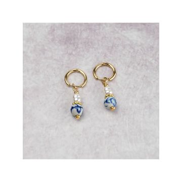 Oorbellen parel en Delfts blauw