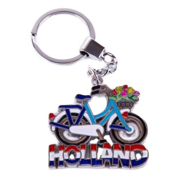 Sleutelhanger "Blauw witte fiets met tulpenmand Holland"