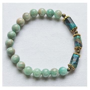 Armband 8mm amazonietkralen met chrysocolla kolomkralen