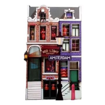 Amsterdamse Grachtenhuisjes Red Light Koelkastmagneet 3, Groot