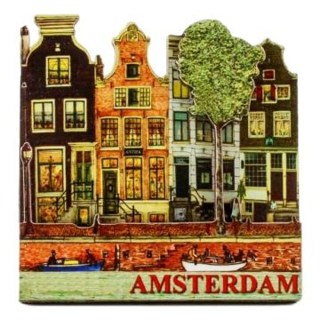 Koelkastmagneet "Grachtenhuisjes met boom"