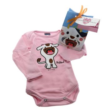 Baby Romper "Lachende Koe - Roze" - in cadeautasje