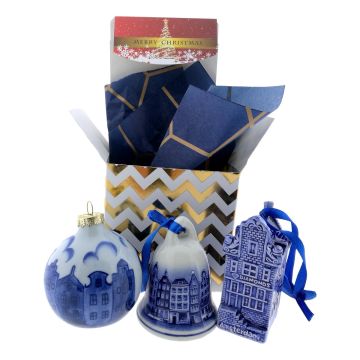 Canal houses Christmas baubles in a gift box