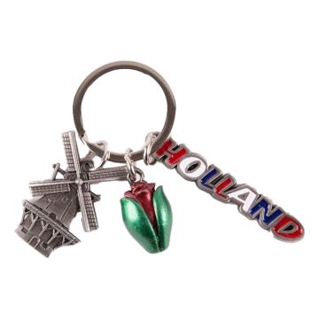 Sleutelhanger met bedels "Holland, Molen, Tulp"