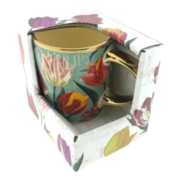 Beker Pretty Tulips groen/goud groot