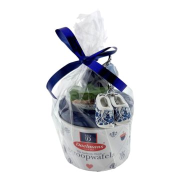 Blauwe Houten Tulp XL met Stroopwafels in Blik 