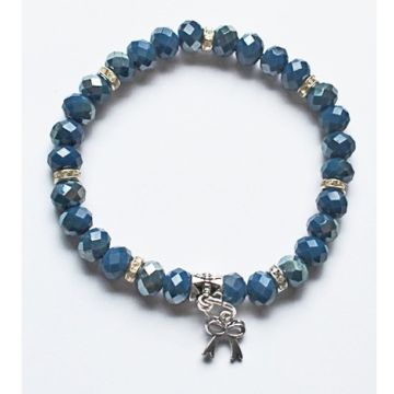 Armband blauwe facetgeslepen glaskralen met bedeltje