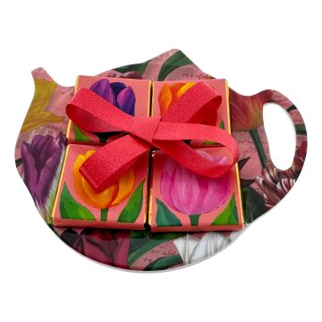 Cadeauset: Chocolade en theezakjeshouder met tulpenmotief Roze