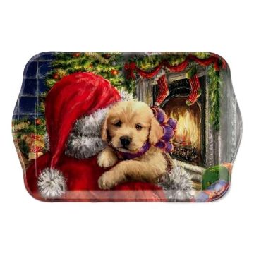 Dienblad "Kleine Kerstpup bij het vuur", 13x21 cm, klein