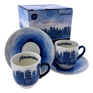 Espresso Set Amsterdam - Blauw Wit (2 stuks)
