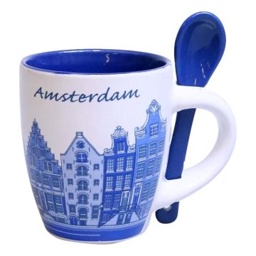 Espresso Mokje Grachtenpanden Blauw met Lepel