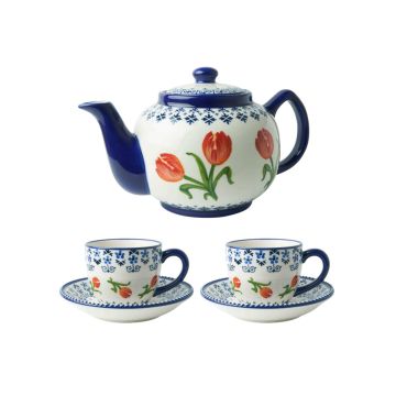 Theepot Oranje Tulp set - 3-delig - Keramiek