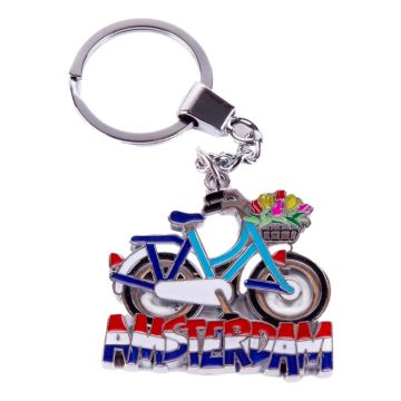 Sleutelhanger fiets met tulpenmand Amsterdam - wit