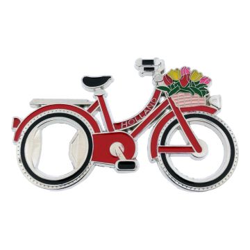 Flesopener Magneet "Rode Fiets met Tulpen"