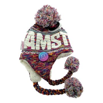 Flapmuts met Pompon "Amsterdam, Regenboog"