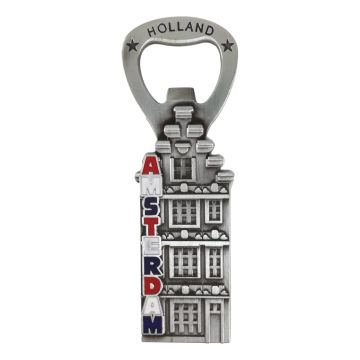 Metalen Flesopener "Amsterdam Grachtenhuis" - Tin