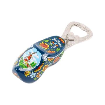 Wooden clog bottle opener blue, 8 cm
