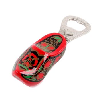 Wooden clog bottle opener red/gold, 8 cm