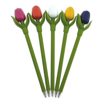 Set of 5 colored wooden tulip pens