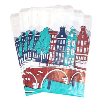 Papier grachtenhuis inpakzakjes medium (4 stuks)