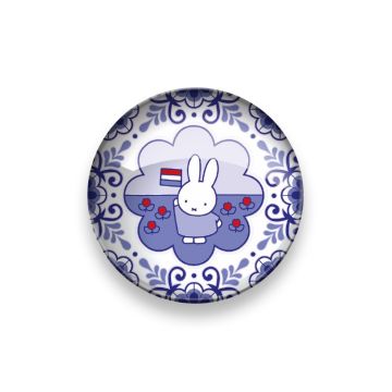 Glass magnet XL Miffy in Delft Blue with Flag