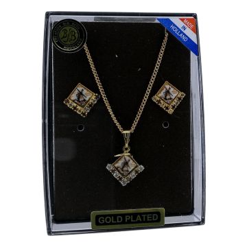 Ketting met Oorbellen Goud "Molen Vierkant"
