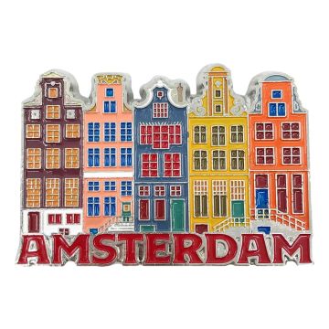 Magneet metaal 5 gekleurde huisjes Amsterdam