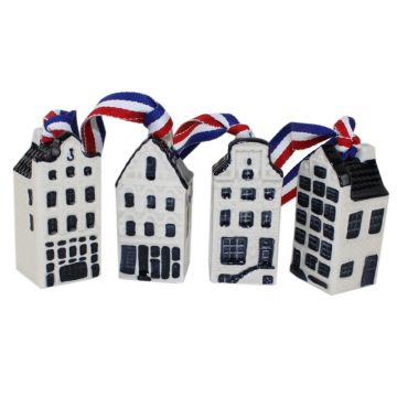 4 Mini Grachtenhuisjes Delfts blauw  set in doosje- 5cm 