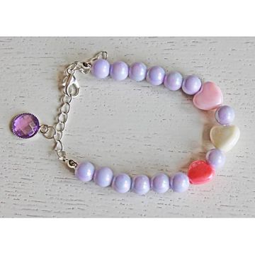 Kinderarmband Lila kralen met hartjes